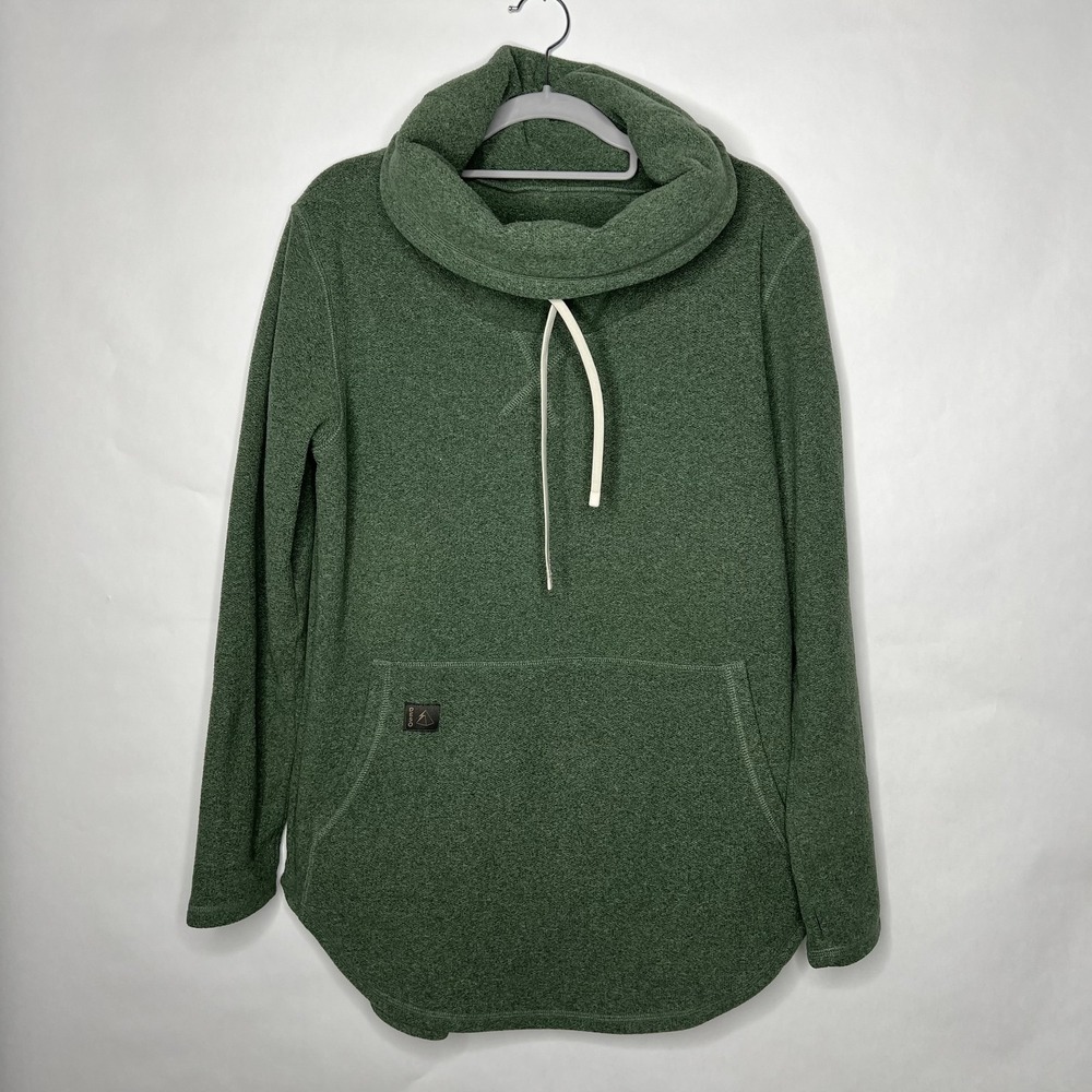 DESO Sweatshirt Womens Large Green Fleece Cowl Neck Pullover Kangaroo Pocket